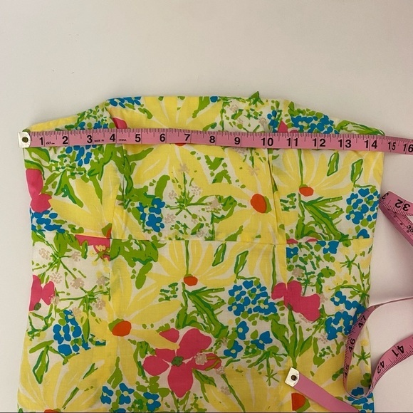 Lilly Pulitzer || Franco Dress in Blue Eyed Girl Strapless Tie Floral Yellow 2 - Picture 3 of 8